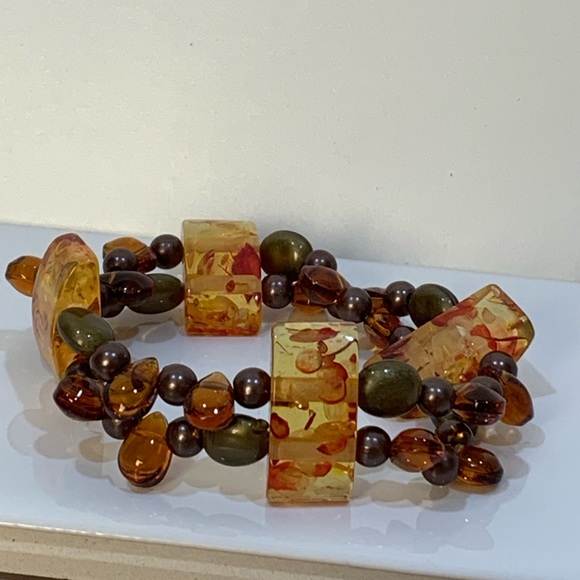 A Stretchable Beaded Bracelet - Brown Orange and Gray - Picture 4 of 4